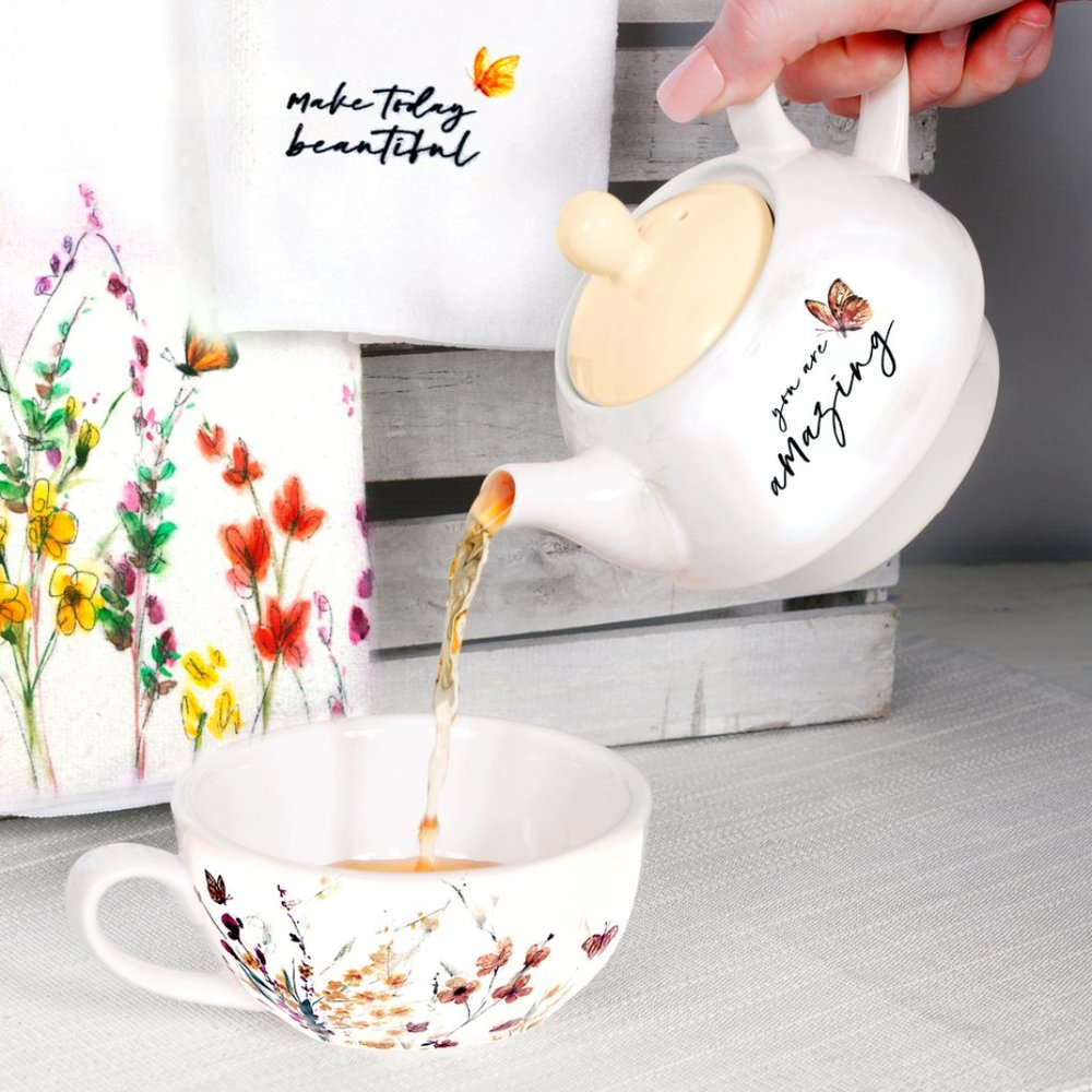 Tea for One, Teapot, Tea pot, Amazing - watercolor floral art by Amylee Weeks